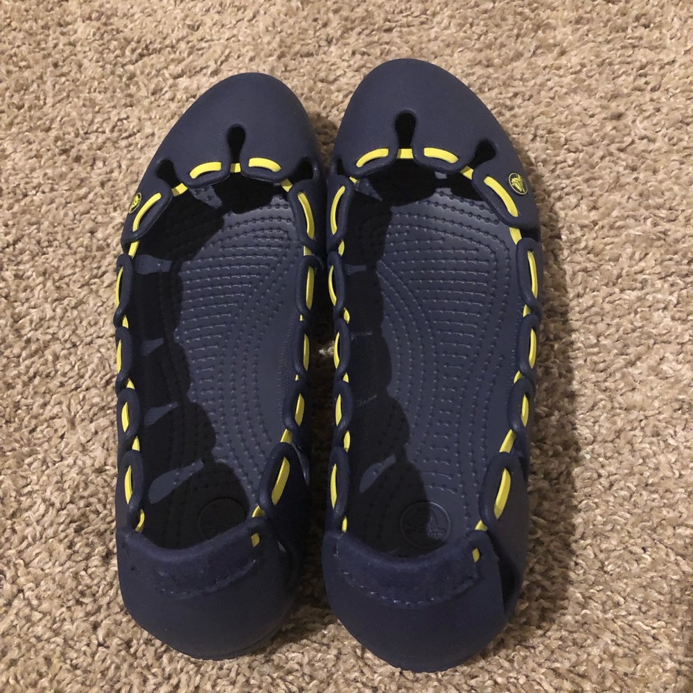 CROCS Springi Navy Yellow Elastic Ballet Flats Women's 8 VGUC